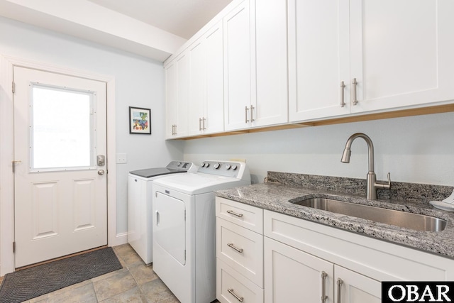 830 Hunt Club Dr Lot 387R, Corolla, NC 27927 - laundry area with a sink, stone finish floor, cabinet space, and washer and dryer
