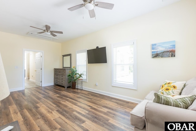 830 Hunt Club Dr Lot 387R, Corolla, NC 27927 - living room with baseboards, ceiling fan, and wood finished floors