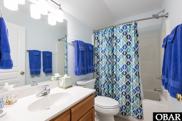 830 Hunt Club Dr Lot 387R, Corolla, NC 27927 - bathroom with vanity, shower / tub combo, vaulted ceiling, and toilet