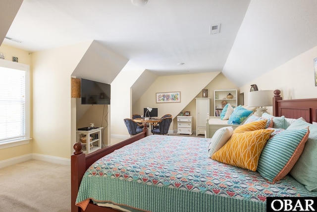830 Hunt Club Dr Lot 387R, Corolla, NC 27927 - bedroom featuring baseboards, carpet, lofted ceiling, and visible vents