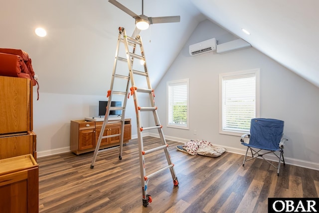 830 Hunt Club Dr Lot 387R, Corolla, NC 27927 - office with a wall unit AC, a ceiling fan, wood finished floors, baseboards, and lofted ceiling