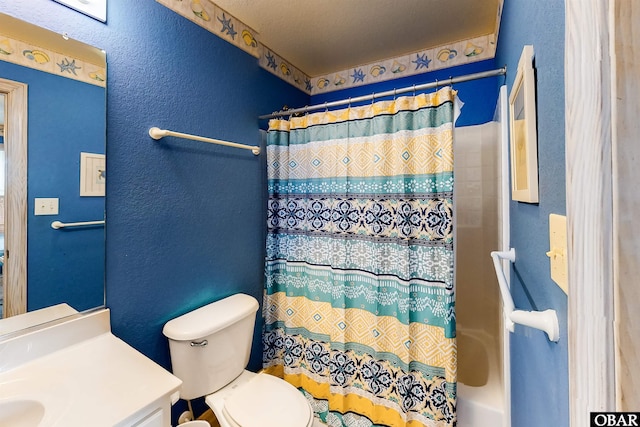 25224 Mac Oca Dr Lot 24, Waves, NC 27982 - bathroom with vanity, a textured wall, and shower / bath combo with shower curtain
