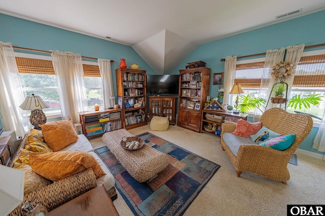 118 Neversail Way Lot 17, Coinjock, NC 27923 - living area featuring carpet floors and lofted ceiling