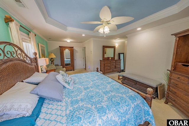 118 Neversail Way Lot 17, Coinjock, NC 27923 - bedroom featuring a raised ceiling, ornamental molding, ceiling fan, and recessed lighting