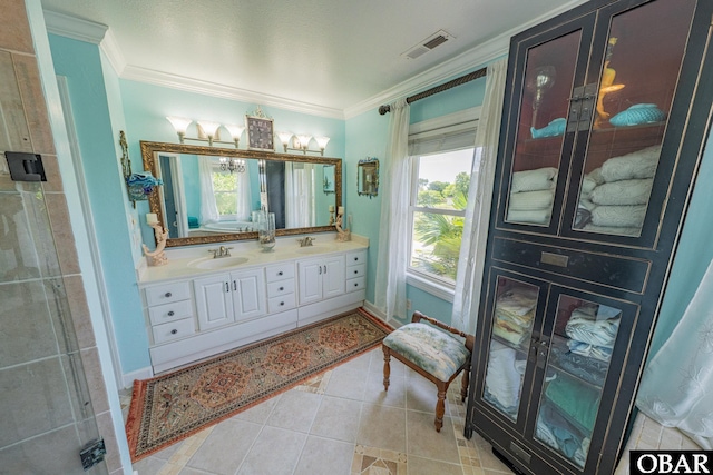 118 Neversail Way Lot 17, Coinjock, NC 27923 - bathroom featuring double vanity, ornamental molding, and tile patterned flooring