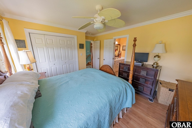 118 Neversail Way Lot 17, Coinjock, NC 27923 - bedroom featuring wood finished floors, crown molding, a closet, and a ceiling fan
