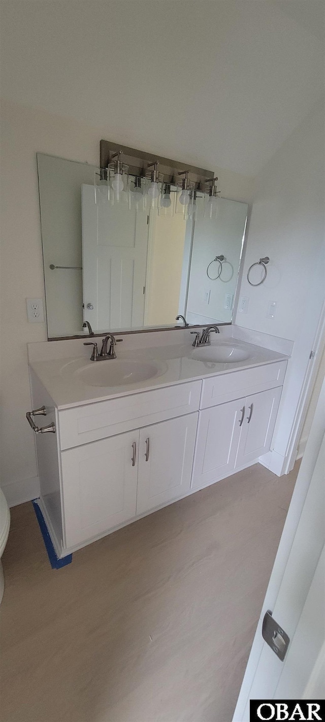 full bathroom featuring a sink, double vanity, and toilet