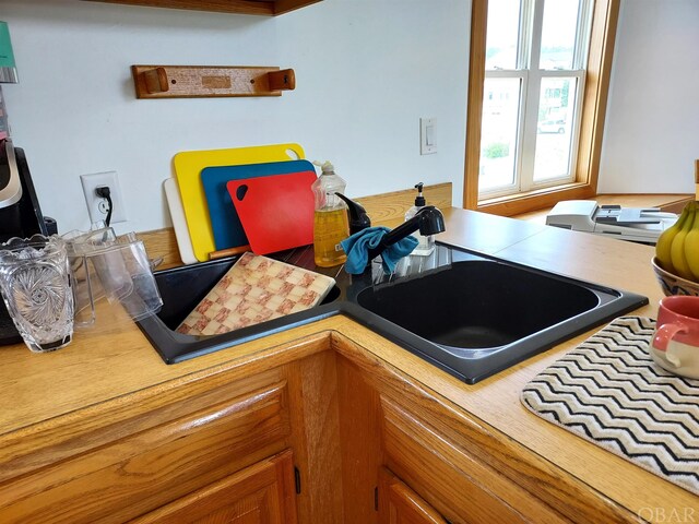 kitchen with brown cabinets