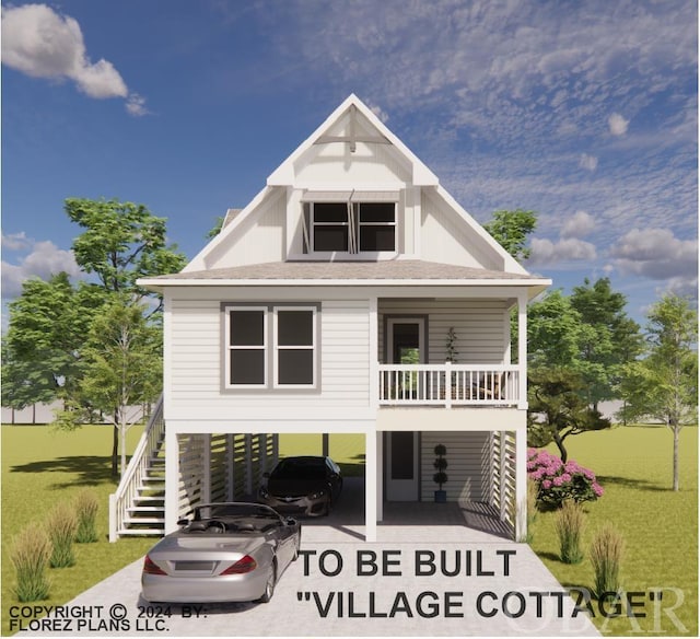 view of front of property with a carport and stairway