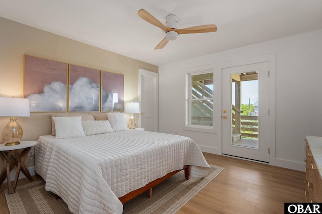 2072 Sandfiddler Rd Lot 85, Corolla, NC 27927 - bedroom featuring access to exterior, light wood-style flooring, and a ceiling fan