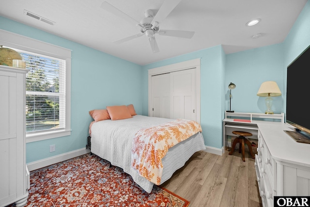 1021 Harbour View Dr Lot 43, Kill Devil Hills, NC 27948 - bedroom with a closet, light wood-type flooring, a ceiling fan, and recessed lighting