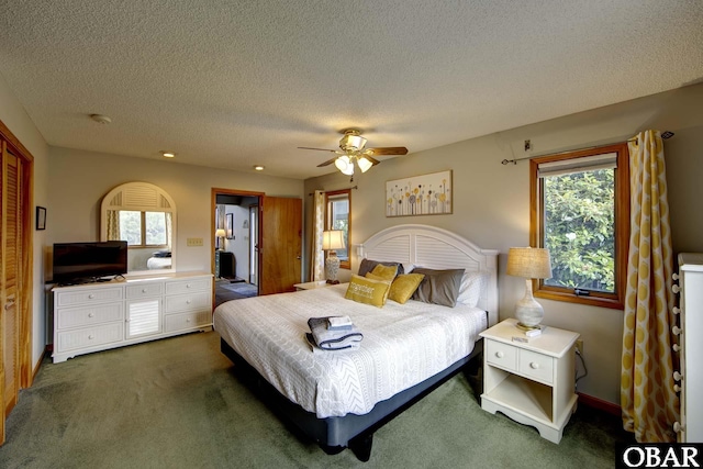 50050 Bayside Ct Lot 30, Frisco, NC 27936 - carpeted bedroom with a textured ceiling, a ceiling fan, baseboards, and recessed lighting