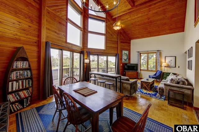 50050 Bayside Ct Lot 30, Frisco, NC 27936 - dining space featuring high vaulted ceiling and wooden ceiling
