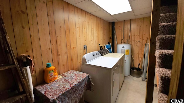 1809 Apache St Lot 3, Kill Devil Hills, NC 27948 - laundry room featuring independent washer and dryer, wooden walls, and electric water heater
