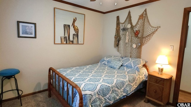 1809 Apache St Lot 3, Kill Devil Hills, NC 27948 - bedroom with crown molding, baseboards, carpet floors, and ceiling fan