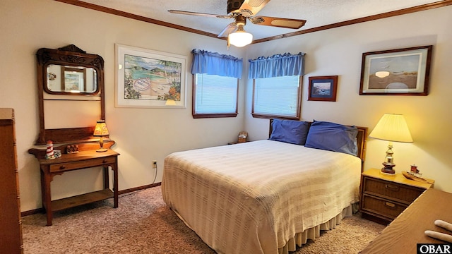 1809 Apache St Lot 3, Kill Devil Hills, NC 27948 - bedroom with ornamental molding, light carpet, a textured ceiling, a ceiling fan, and baseboards