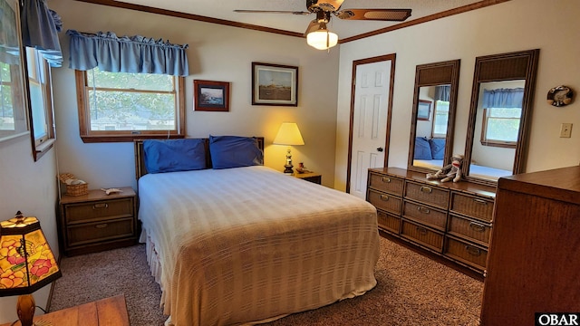 1809 Apache St Lot 3, Kill Devil Hills, NC 27948 - carpeted bedroom featuring multiple windows, ornamental molding, and a ceiling fan