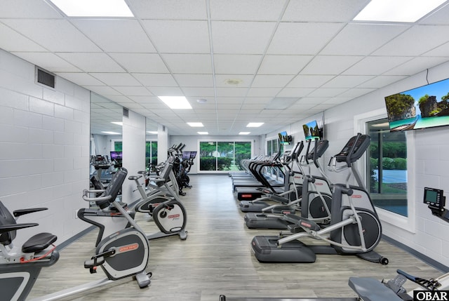 1143 Albemarle Ct Unit 681, Corolla, NC 27927 - exercise room with wood finished floors and a paneled ceiling