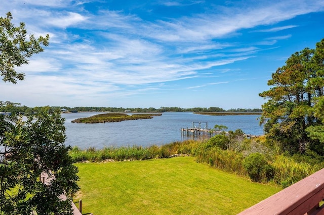 property view of water featuring a boat dock