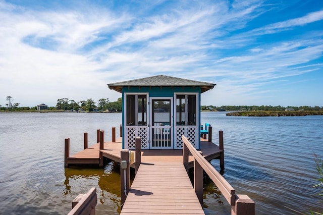 dock area with a water view