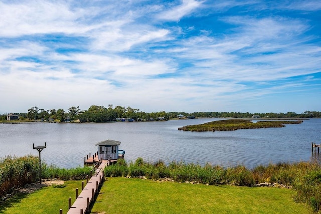 property view of water featuring a boat dock