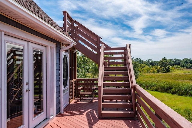 deck with stairs and french doors