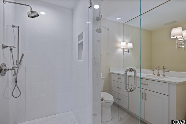 126 Buffell Head Rd Lot 146, Duck, NC 27949 - bathroom with vanity, toilet, a tile shower, and marble finish floors