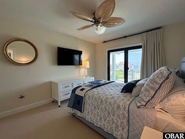 126 Buffell Head Rd Lot 146, Duck, NC 27949 - bedroom featuring light carpet, access to outside, baseboards, and a ceiling fan