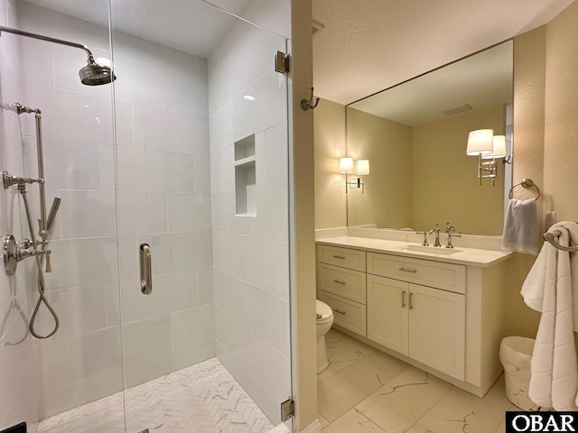 126 Buffell Head Rd Lot 146, Duck, NC 27949 - full bath featuring a shower stall, vanity, toilet, and marble finish flooring