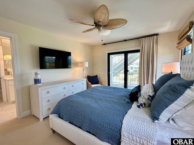 126 Buffell Head Rd Lot 146, Duck, NC 27949 - bedroom featuring access to exterior, ensuite bath, and a ceiling fan
