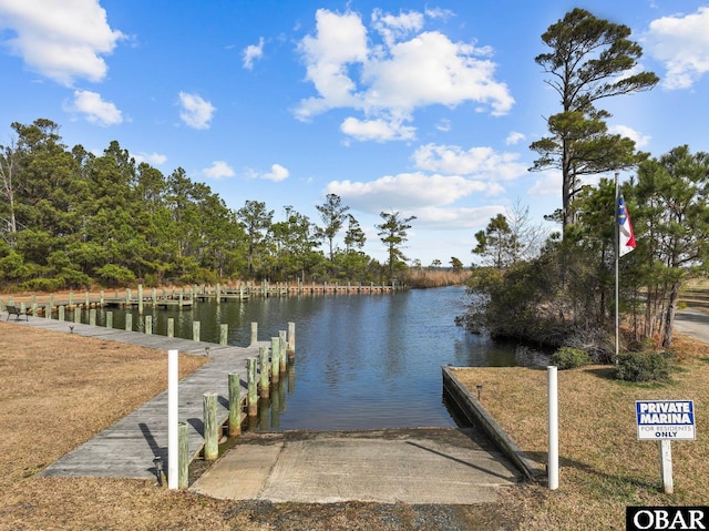 view of dock featuring a water view