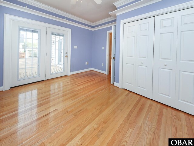 892 S Mills Rd Lot 10, Moyock, NC 27958 - unfurnished bedroom with light wood-type flooring, ornamental molding, access to outside, baseboards, and a ceiling fan