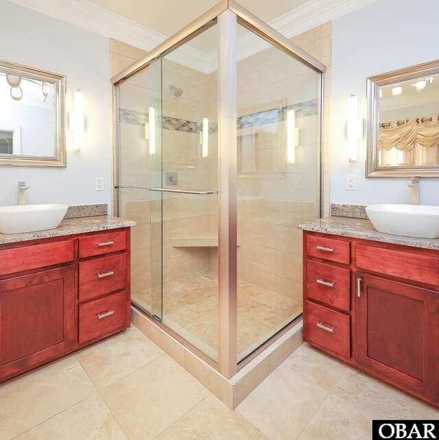 892 S Mills Rd Lot 10, Moyock, NC 27958 - full bathroom featuring a sink, a stall shower, and crown molding