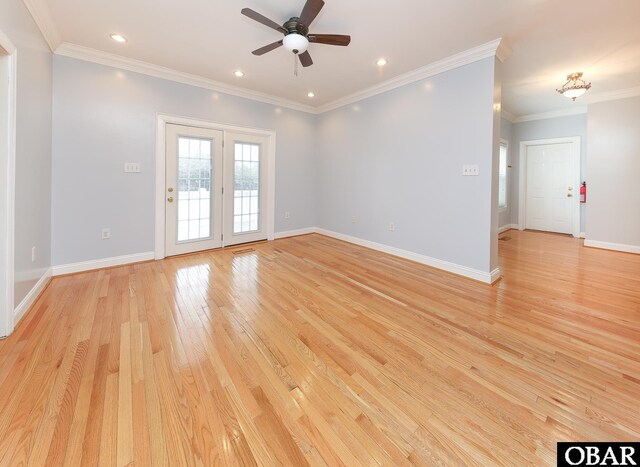 892 S Mills Rd Lot 10, Moyock, NC 27958 - unfurnished living room featuring crown molding, light wood-style flooring, baseboards, ceiling fan, and recessed lighting