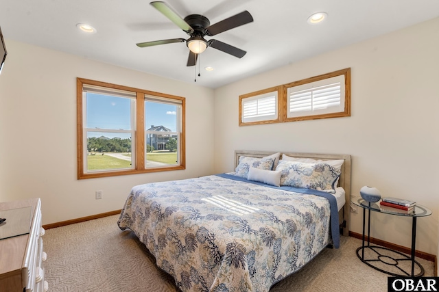 23014 Cross Of Honor Way Lot 20, Rodanthe, NC 27968 - bedroom with baseboards, carpet floors, recessed lighting, and a ceiling fan
