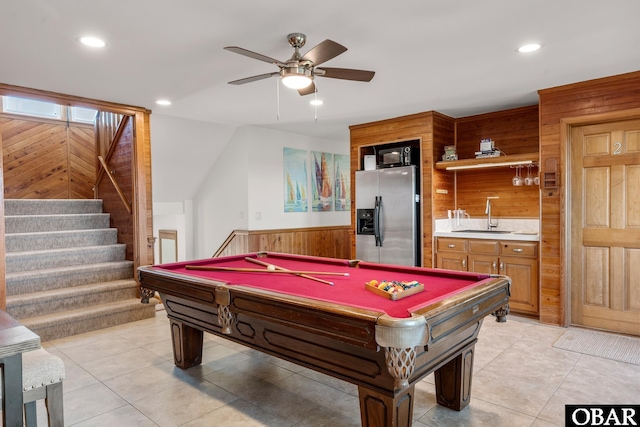 23014 Cross Of Honor Way Lot 20, Rodanthe, NC 27968 - rec room featuring wooden walls, a sink, a ceiling fan, billiards table, and recessed lighting