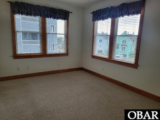 empty room featuring baseboards, a wealth of natural light, and light carpet