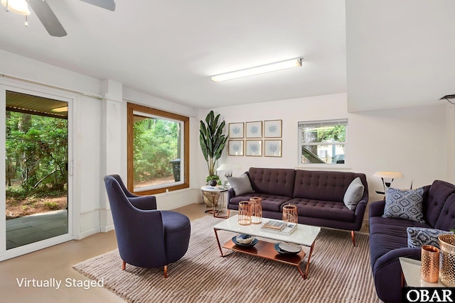 520 W Ocean Acres Dr Lot 36, Kill Devil Hills, NC 27948 - living area with plenty of natural light and ceiling fan