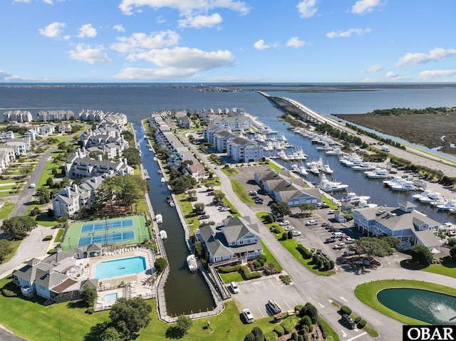 drone / aerial view featuring a water view