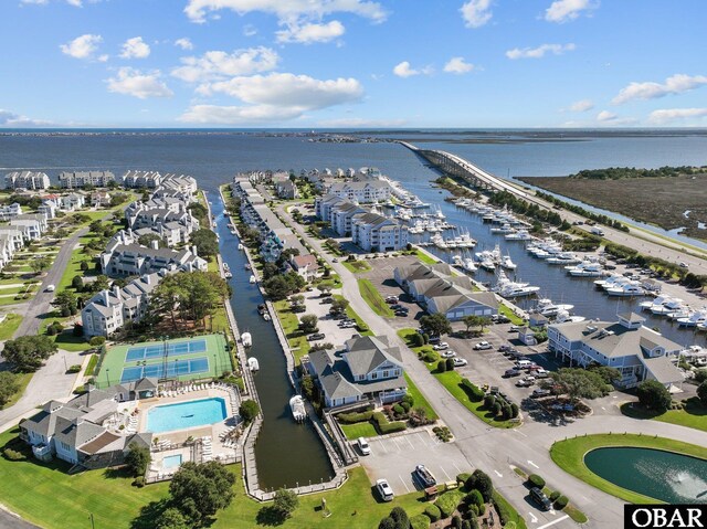 drone / aerial view featuring a water view