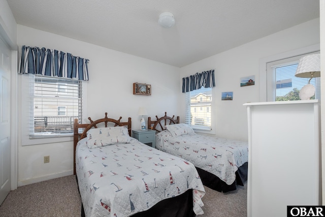 bedroom with baseboards, multiple windows, and carpet flooring