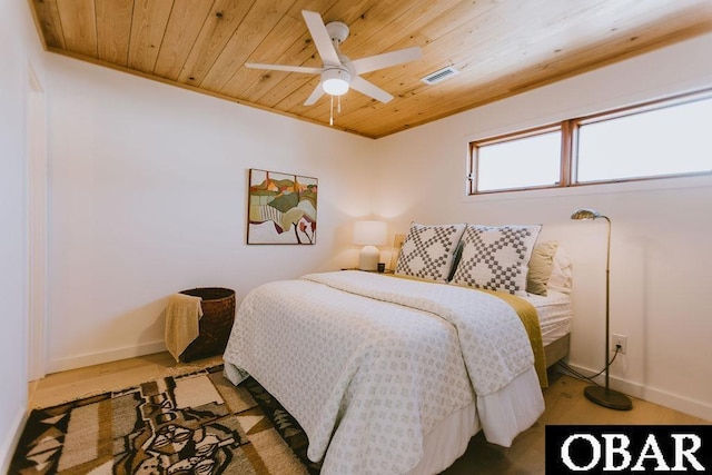 bedroom with baseboards, wood finished floors, and wood ceiling
