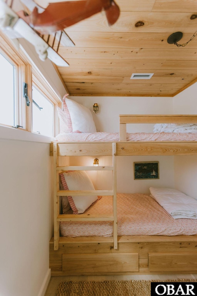 unfurnished bedroom with wooden ceiling and visible vents