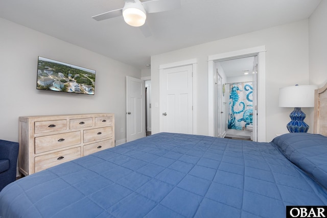 1206 Windance Ln Lot 103, Corolla, NC 27927 - bedroom with ceiling fan and ensuite bath