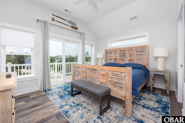 1206 Windance Ln Lot 103, Corolla, NC 27927 - bedroom featuring access to exterior, lofted ceiling, wood finished floors, baseboards, and ceiling fan