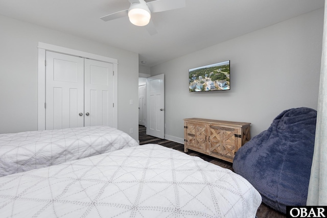 1206 Windance Ln Lot 103, Corolla, NC 27927 - bedroom featuring wood finished floors, baseboards, a ceiling fan, and a closet