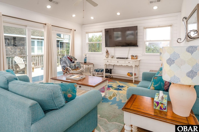 631 Skimmer Ct Lot 17, Corolla, NC 27927 - living area with recessed lighting, ceiling fan, and wood finished floors