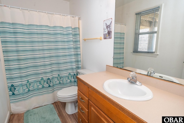 631 Skimmer Ct Lot 17, Corolla, NC 27927 - bathroom with vanity, wood finished floors, and a shower with curtain