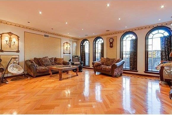 living room featuring light parquet floors