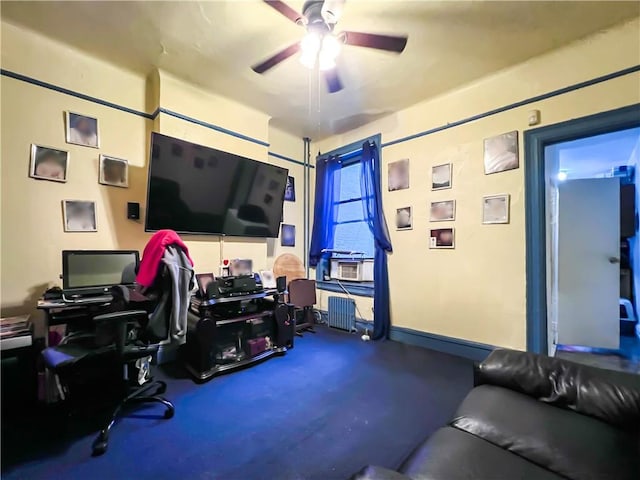 office area with ceiling fan